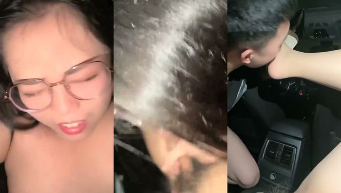 开着宝马王的小情侣，肉肉的女友带个眼镜卖力深喉户外车震无套啪啪疯狂舔逼