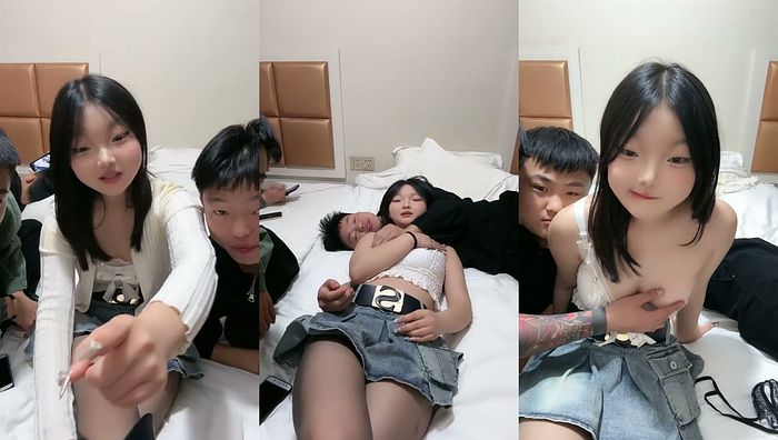 涉世未深的小浪妹被三个社会小哥带到酒店玩4P part1