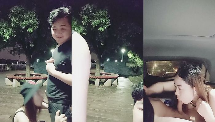 胆子真大啊，晚上风骚的少妇为了满足狼友，在户外露出口交，舔胸，回到车里深喉啪啪车震，淫荡刺激